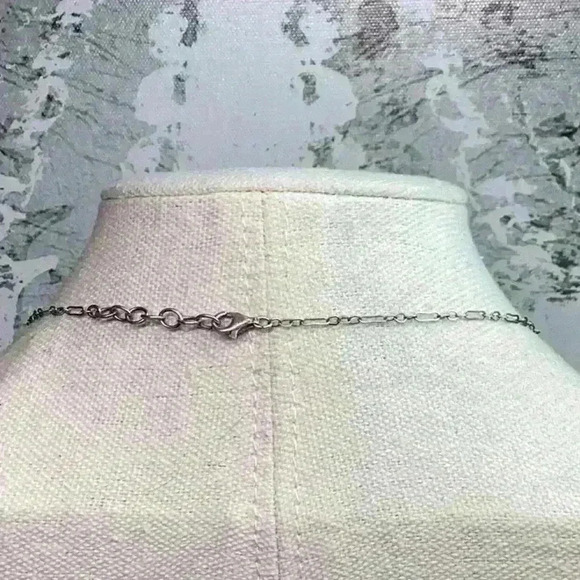 Vintage Silver Necklace - Green Glass Beads and Orange Dangle Crystal Pendant - Picture 4 of 4